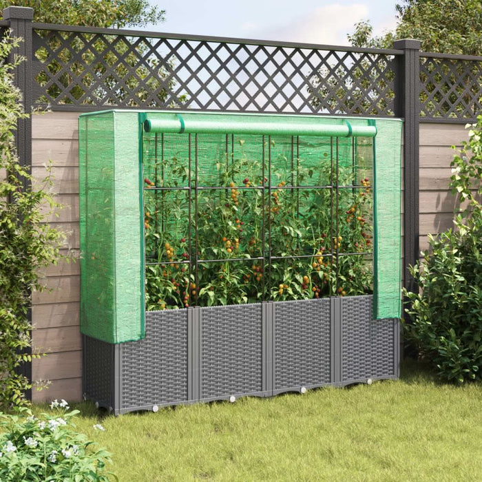 Strat înălțat cu husă de seră, aspect ratan, 160x40x153 cm - WALTI WALTI