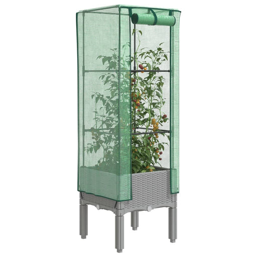 Strat înălțat cu husă de seră, aspect ratan, 40x40x140 cm - WALTI WALTI