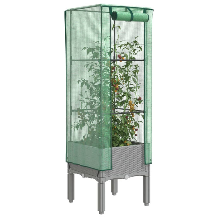 Strat înălțat cu husă de seră, aspect ratan, 40x40x140 cm - WALTI WALTI