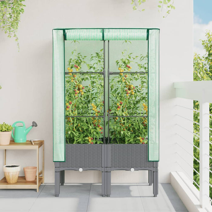 Strat înălțat cu husă de seră, aspect ratan, 80x40x140 cm - WALTI WALTI
