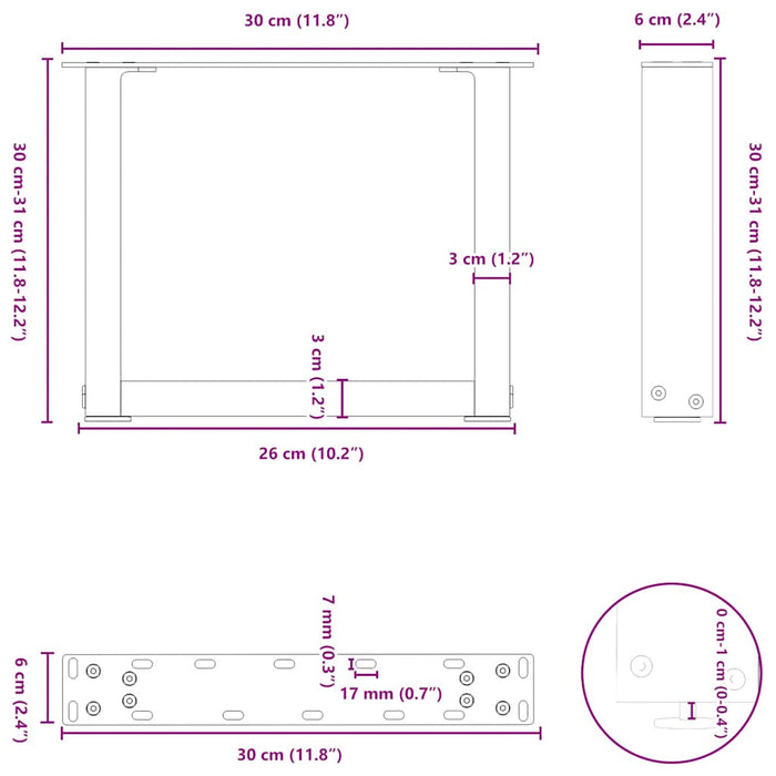 Picioare pentru măsuță de cafea în formă de U, 2 buc., negru, 30x(30-31) cm, oțel - WALTI WALTI