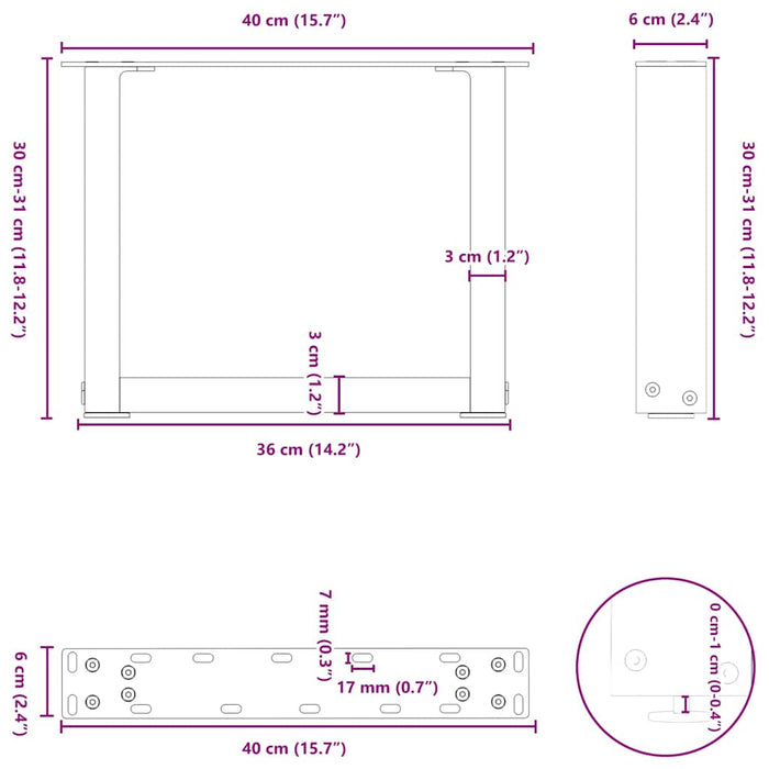Picioare pentru măsuță de cafea în formă de U, 2 buc., antracit, 40x(30-31) cm, oțel - WALTI WALTI