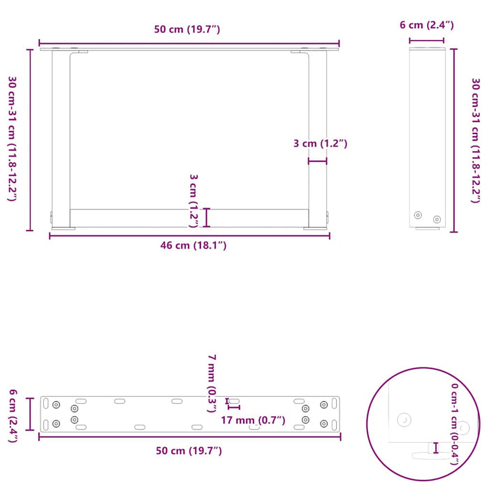 Picioare pentru măsuță de cafea în formă de U, 2 buc., negru, 50x(30-31) cm, oțel - WALTI WALTI