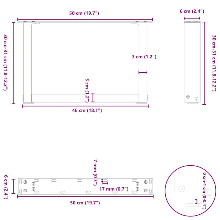 Picioare pentru măsuță de cafea în formă de U, 2 buc., antracit, 50x(30-31) cm, oțel - WALTI WALTI