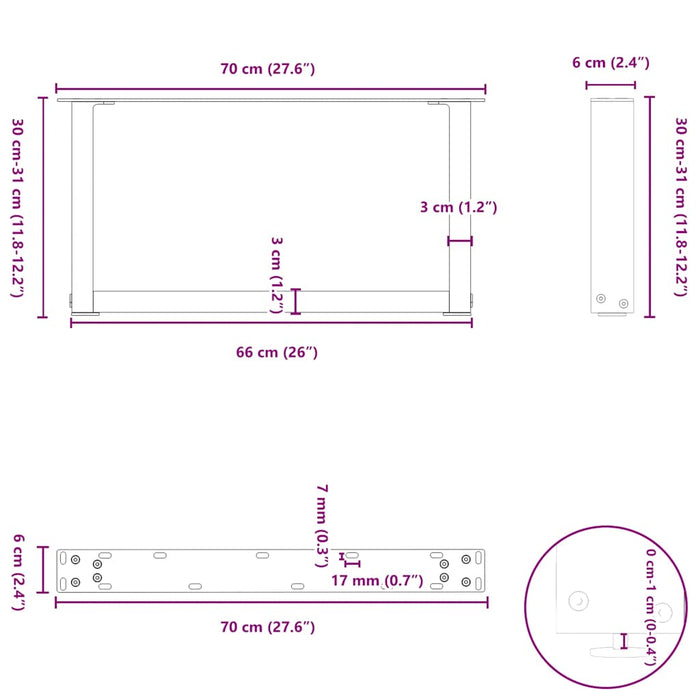 Picioare pentru măsuță de cafea în formă de U, 2 buc., negru, 70x(30-31) cm, oțel WALTI