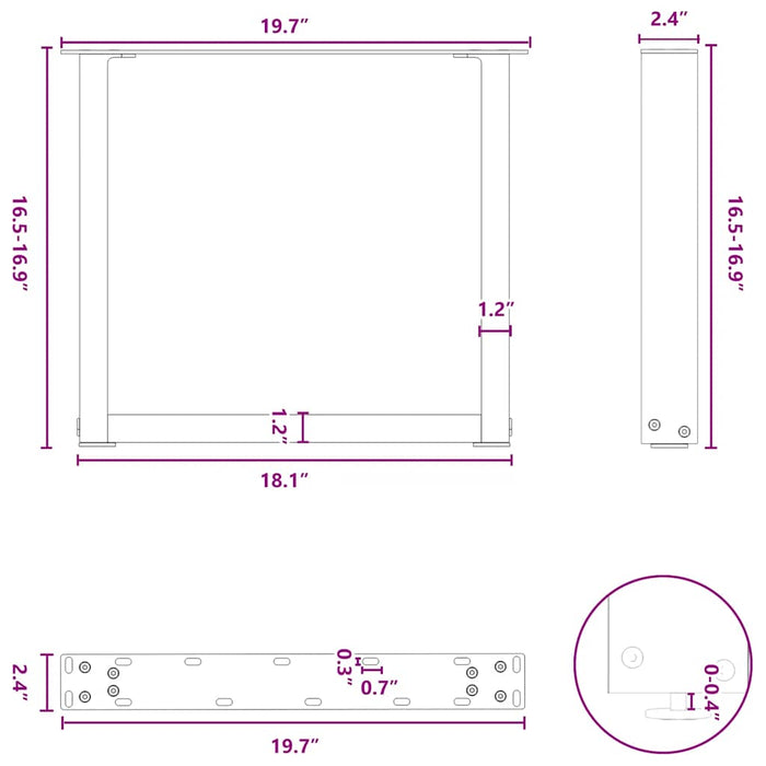 Picioare pentru măsuță de cafea în formă de U, 2 buc., negru, 50x(42-43) cm, oțel - WALTI WALTI