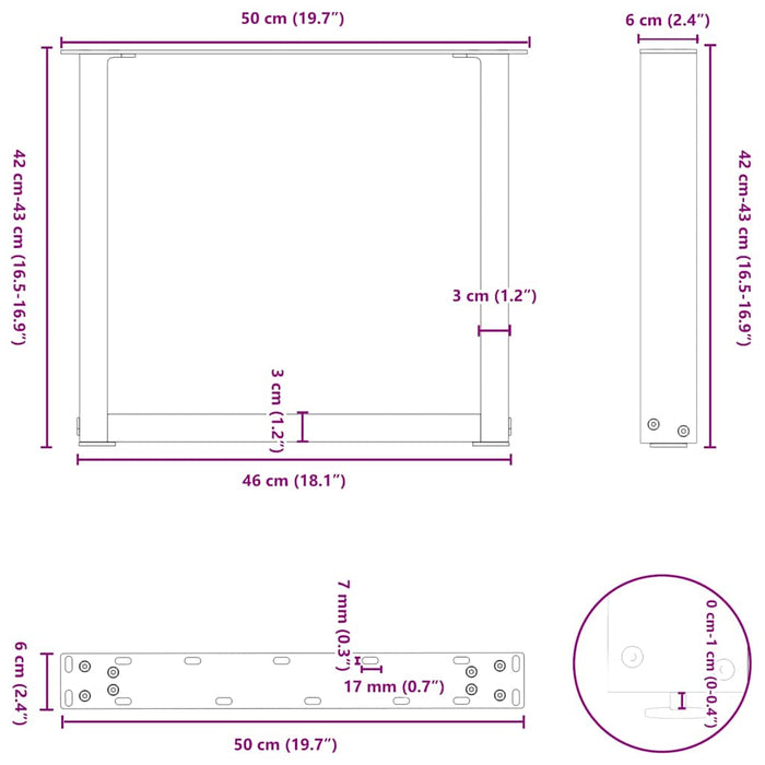 Picioare pentru măsuță de cafea în formă de U, 2 buc., negru, 50x(42-43) cm, oțel - WALTI WALTI