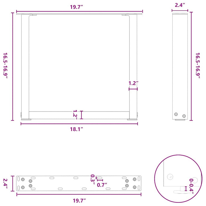 Picioare pentru măsuță de cafea în formă de U, 2 buc., alb, 50x(42-43) cm, oțel - WALTI WALTI