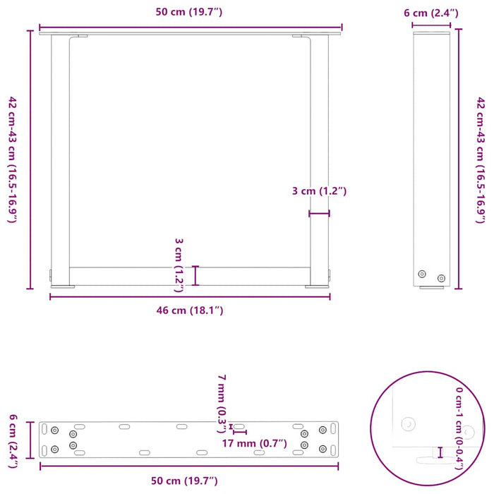 Picioare pentru măsuță de cafea în formă de U, 2 buc., alb, 50x(42-43) cm, oțel - WALTI WALTI