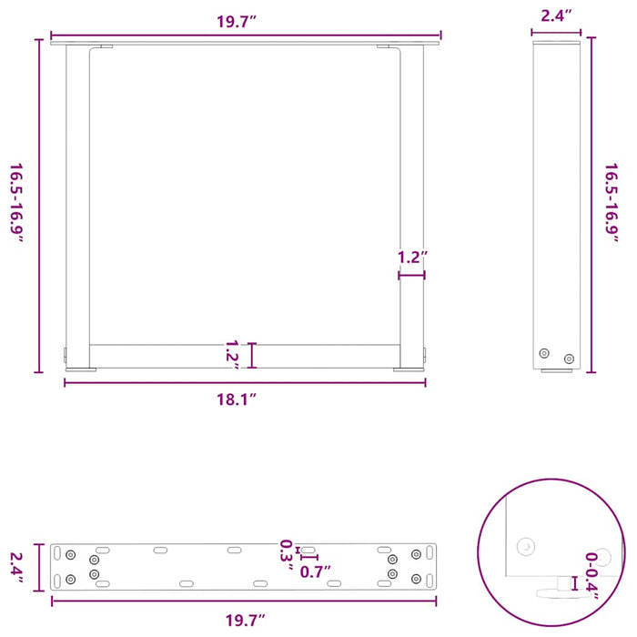Picioare pentru masă de cafea în formă de U, 2 buc., oțel natural, 50x(42-43) cm - WALTI WALTI