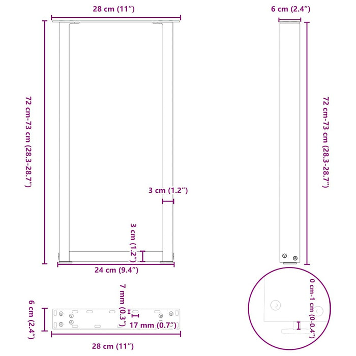 Picioare de masă consolă în formă de U, 2 buc., negru, 28x(72-73) cm, oțel - WALTI WALTI