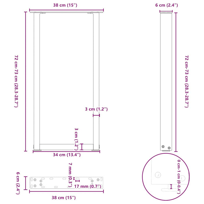 Picioare de masă consolă în formă de U, 2 buc., negru, 38x(72-73) cm, oțel - WALTI WALTI