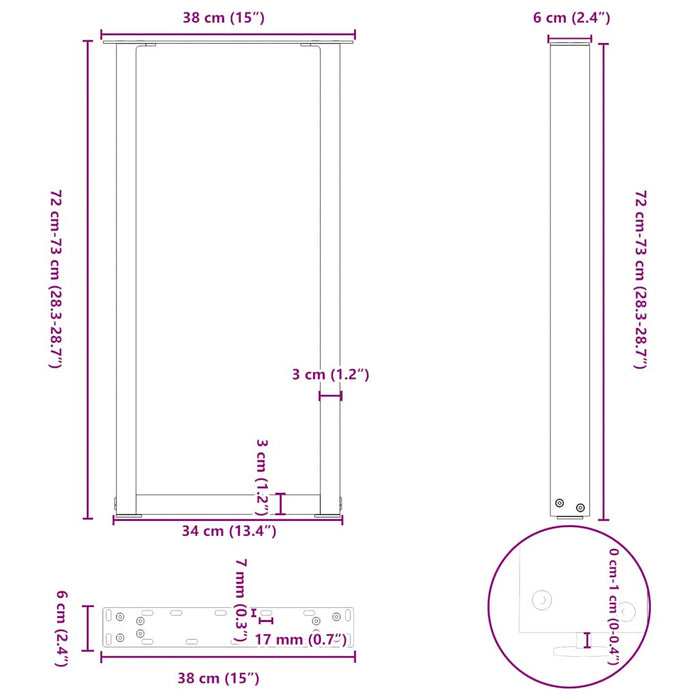Picioare de masă consolă în formă de U, 2 buc., alb, 38x(72-73) cm, oțel - WALTI WALTI