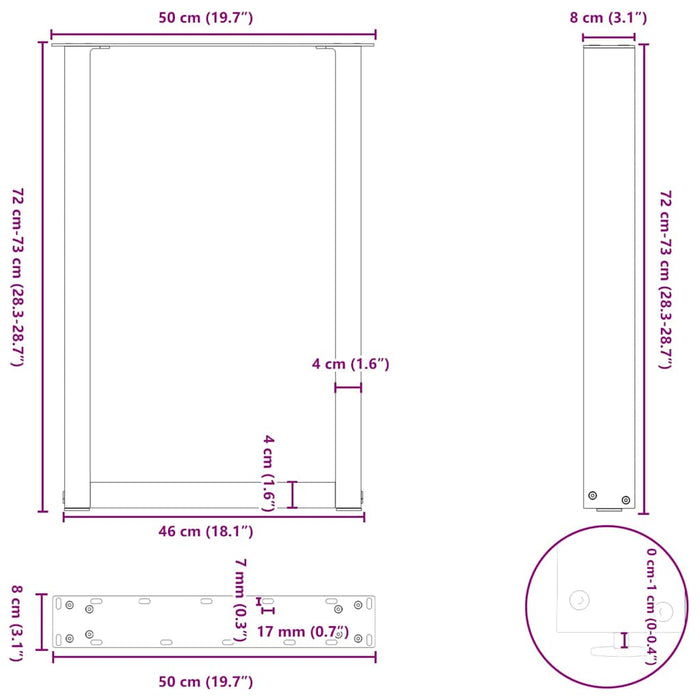 Picioare de masă în formă de U, 2 buc., negru, 50x(72-73) cm, oțel WALTI