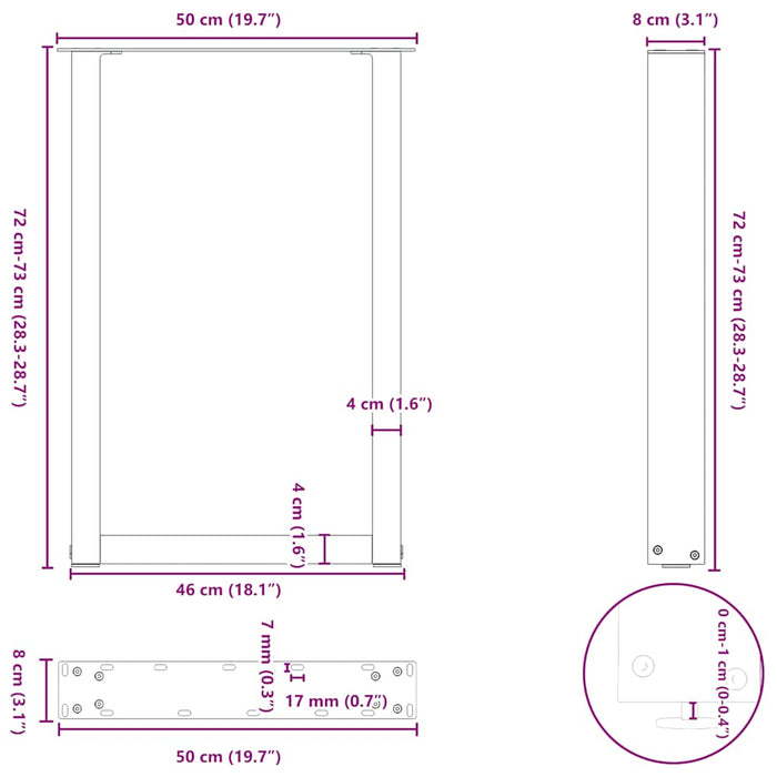 Picioare de masă în formă de U, 2 buc., alb, 50x(72-73) cm, oțel - WALTI WALTI