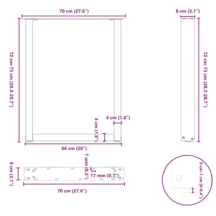 Picioare de masă în formă de U, 2 buc., antracit, 70x(72-73) cm, oțel WALTI