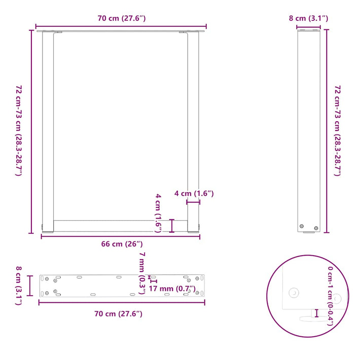 Picioare de masă în formă de U, 3 buc., negru, 70x(72-73) cm, oțel WALTI