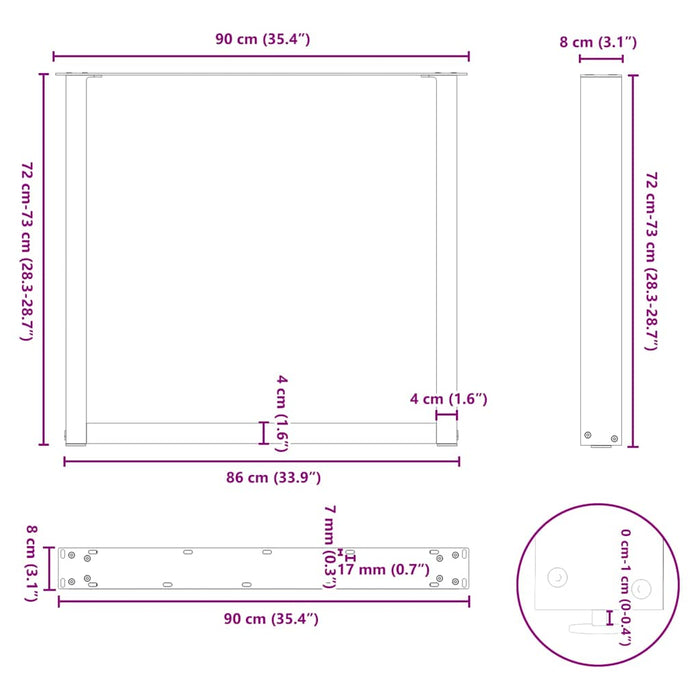Picioare de masă în formă de U, 3 buc., negru, 90x(72-73) cm, oțel WALTI