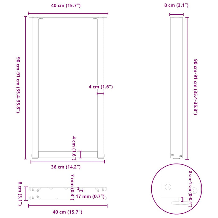 Picioare de masă de bar în formă de U, 2 buc., alb, 40x(90-91) cm, oțel WALTI