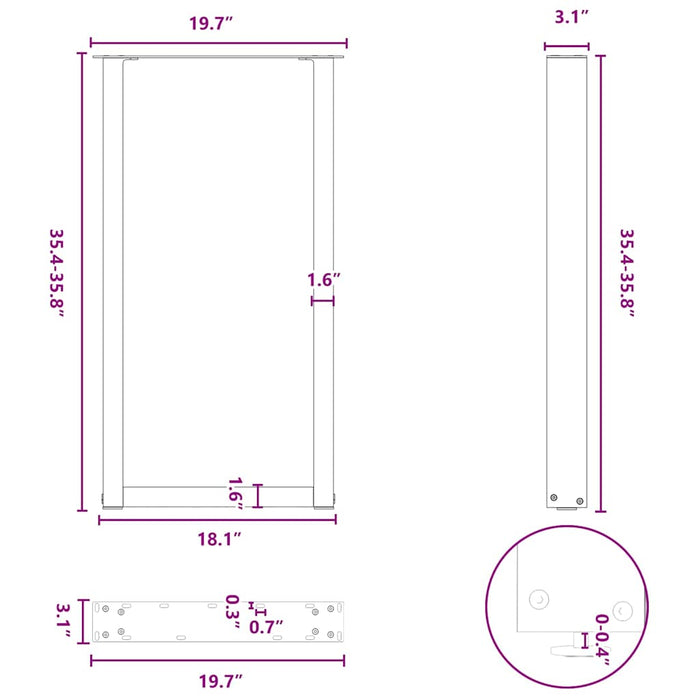 Picioare de masă de bar în formă de U, 2 buc., antracit, 50x(90-91) cm, oțel WALTI
