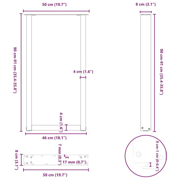 Picioare de masă de bar în formă de U, 2 buc., antracit, 50x(90-91) cm, oțel WALTI