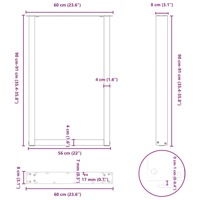 Picioare de masă de bar în formă de U, 2 buc., alb, 60x(90-91) cm, oțel - WALTI WALTI
