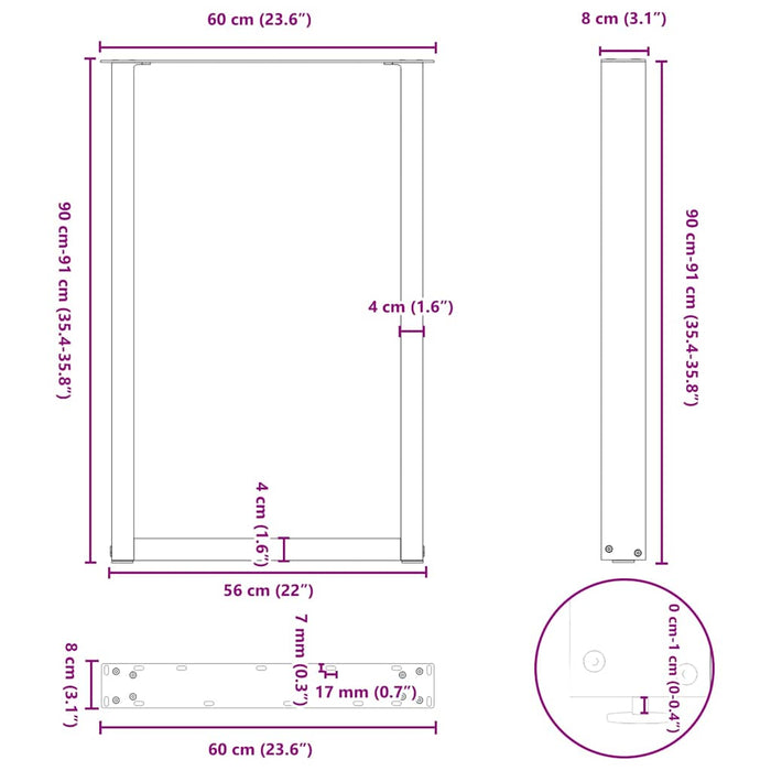 Picioare de masă de bar în formă de U, 2 buc., antracit, 60x(90-91) cm, oțel - WALTI WALTI