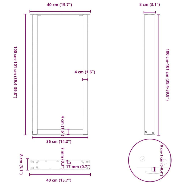Picioare de masă de bar în formă de U, 2 buc., negru, 40x(100-101) cm, oțel - WALTI WALTI