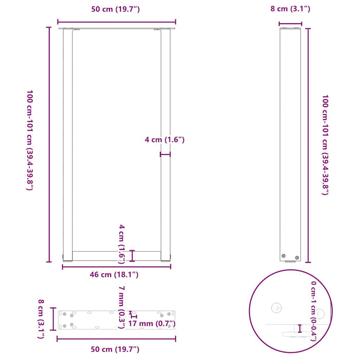 Picioare de masă de bar în formă de U, 2 buc., antracit, 50x(100-101) cm, oțel - WALTI WALTI