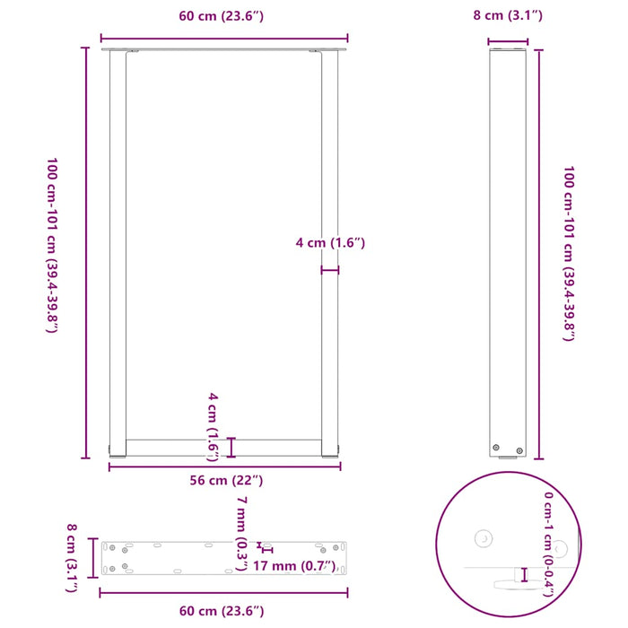 Picioare de masă de bar în formă de U, 2 buc., negru, 60 x (100-101) cm, oțel - WALTI WALTI