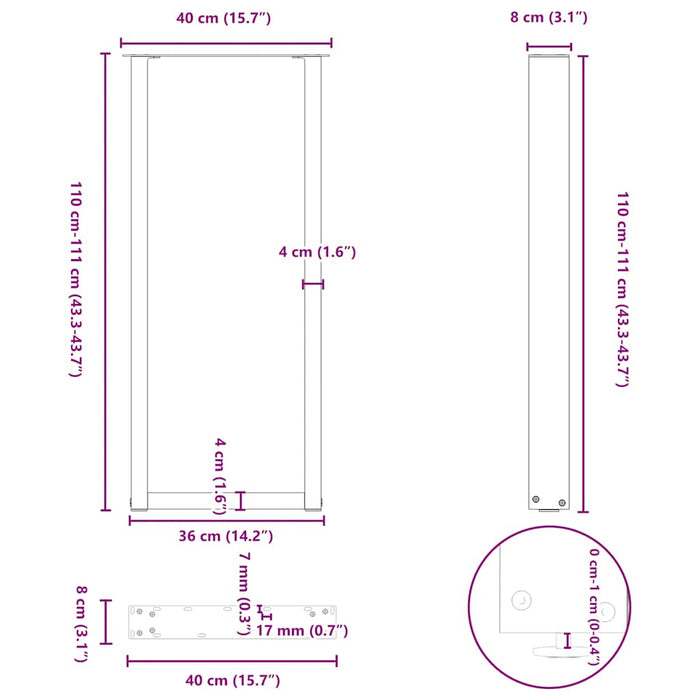 Picioare de masă de bar în formă de U, 2 buc., alb, 40x(110-111) cm, oțel - WALTI WALTI