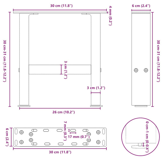 Picioare pentru măsuță de cafea, albe, 2 buc., 30x(30-31) cm, oțel WALTI