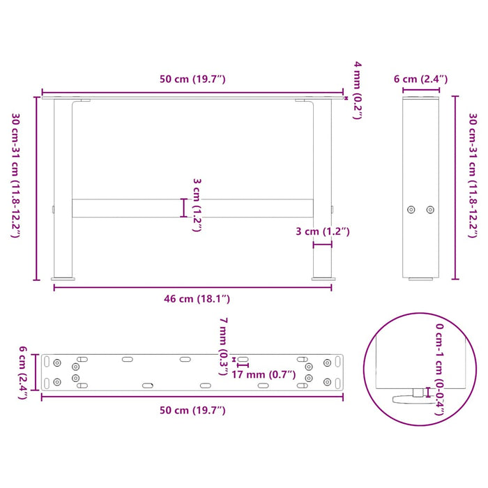 Picioare pentru măsuță de cafea, albe, 2 buc., 50x(30-31) cm, oțel WALTI