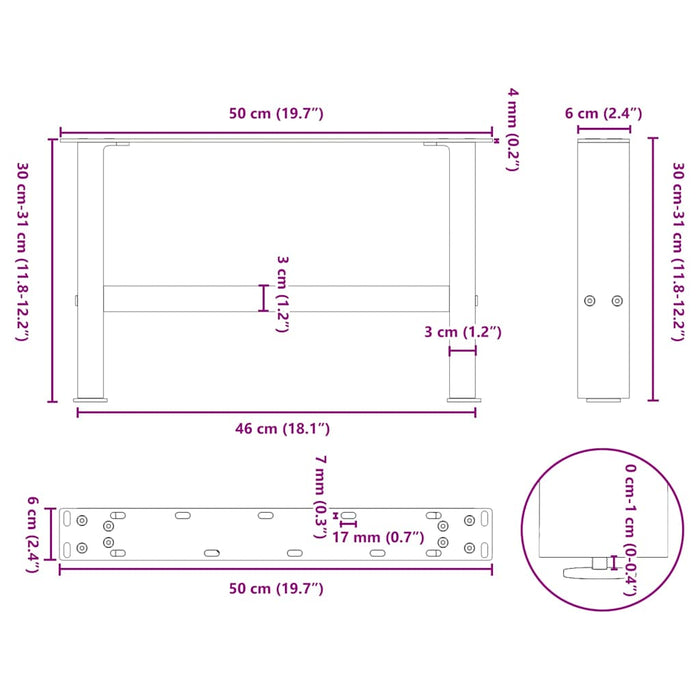Picioare pentru măsuță de cafea antracit, 2 buc., 50x(30-31) cm, oțel WALTI