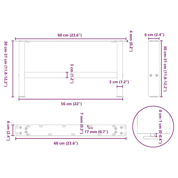 Picioare pentru măsuță de cafea antracit, 2 buc., 60x(30-31) cm, oțel WALTI