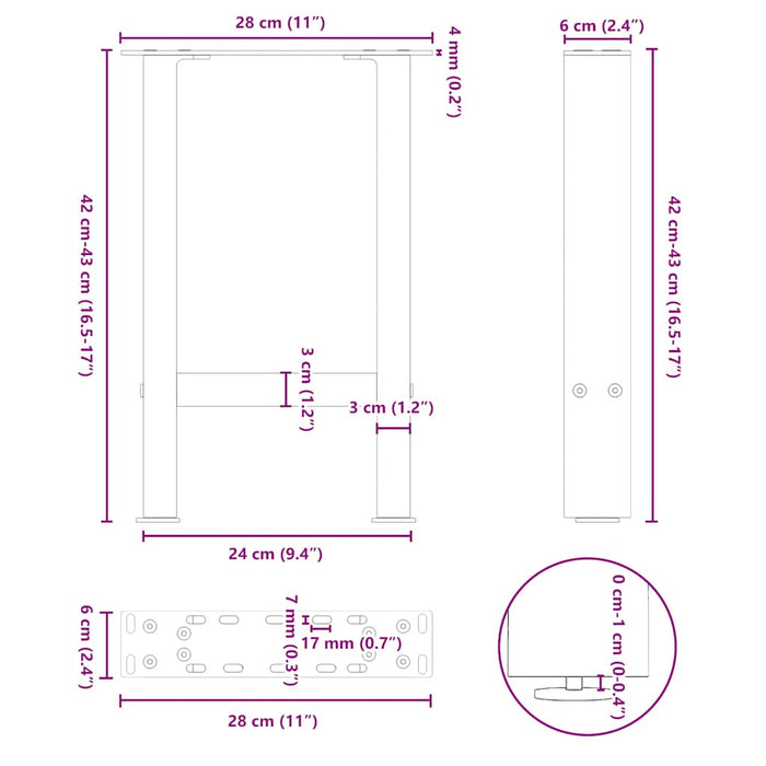 Picioare măsuță de cafea alb 2 buc 28x(42-43) cm Oțel - WALTI WALTI