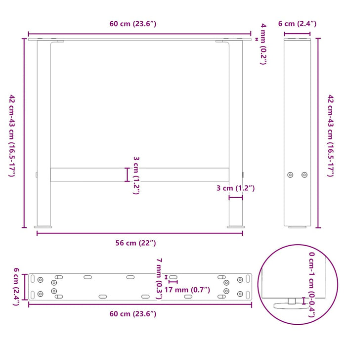 Picioare pentru măsuță de cafea antracit, 2 buc., 60x(42-43) cm, oțel WALTI