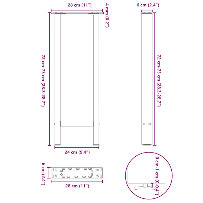 Picioare măsuță de cafea Negru 2 buc 28x(72-73) cm Oțel - WALTI WALTI