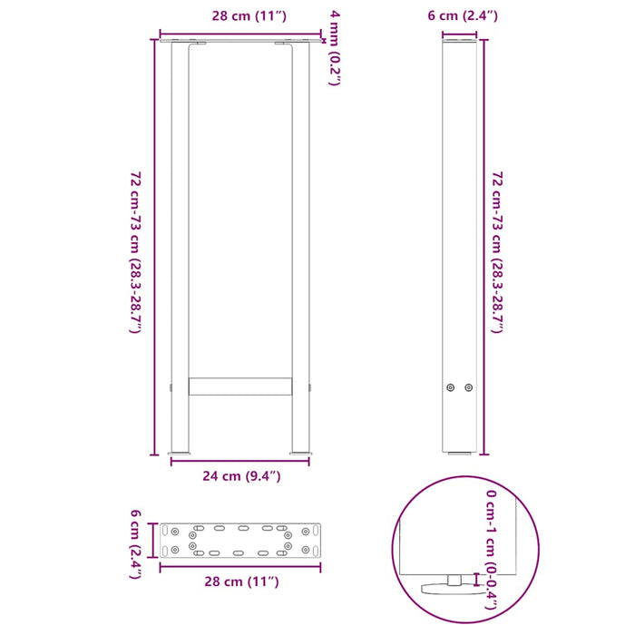 Picioare masă consolă, albe, 2 buc., 28x(72-73) cm, oțel - WALTI WALTI