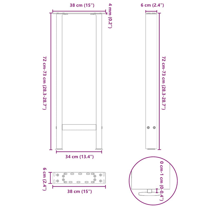 Picioare masă consolă oțel natural 2 buc 38x(72-73) cm oțel - WALTI WALTI