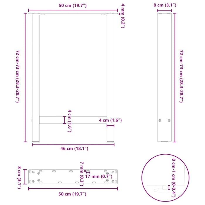 Picioare măsuță de cafea Negru 2 buc 50x(72-73) cm Oțel - WALTI WALTI