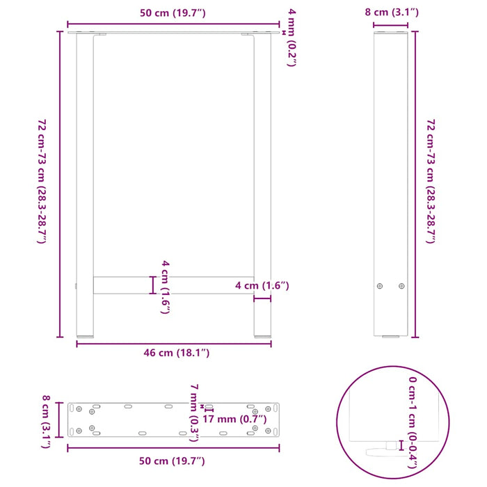 Picioare măsuță de cafea Antracit 2 buc 50x(72-73) cm Oțel - WALTI WALTI