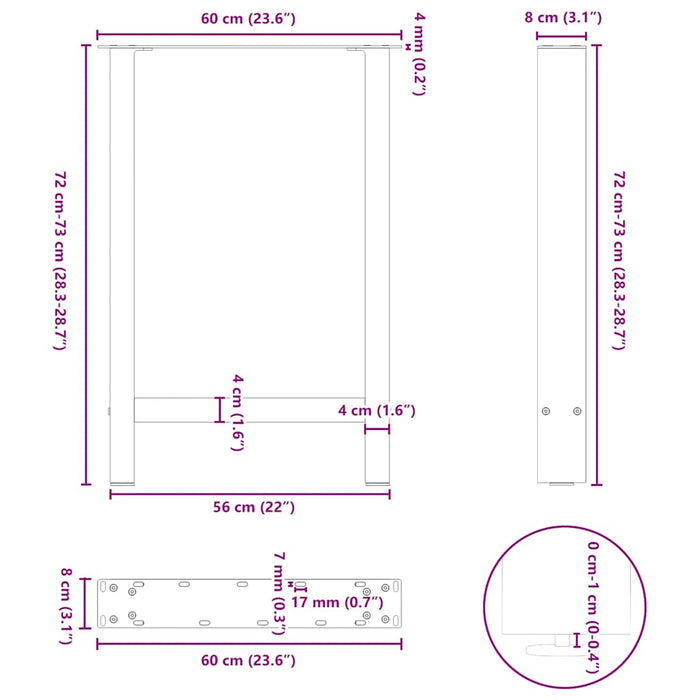 Picioare măsuță de cafea Negru 2 buc 60x(72-73) cm Oțel - WALTI WALTI