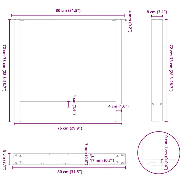 Picioare măsuță de cafea Negru 2 buc 80x(72-73) cm Oțel - WALTI WALTI