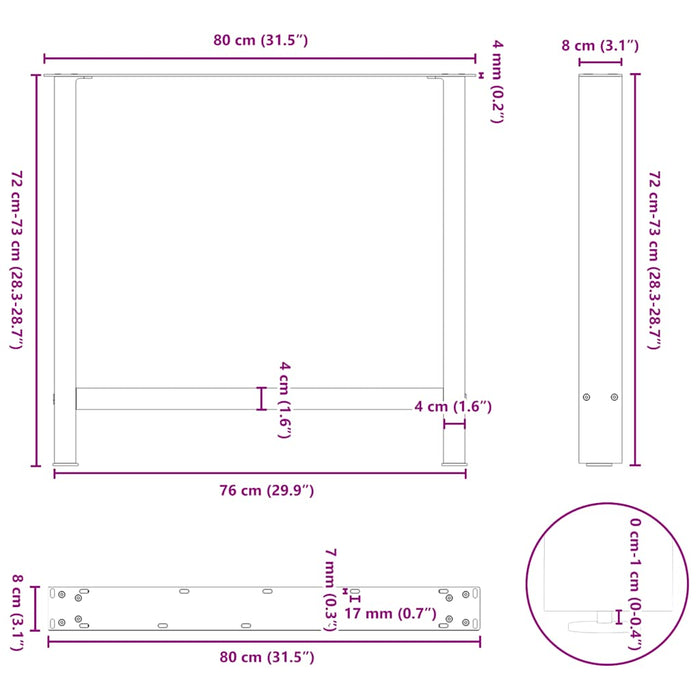 Picioare de masă din oțel natural, 2 buc., 80x(72-73) cm WALTI