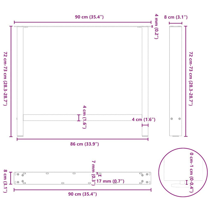Picioare masă de sufragerie albe, 2 buc., 90x(72-73) cm, oțel WALTI
