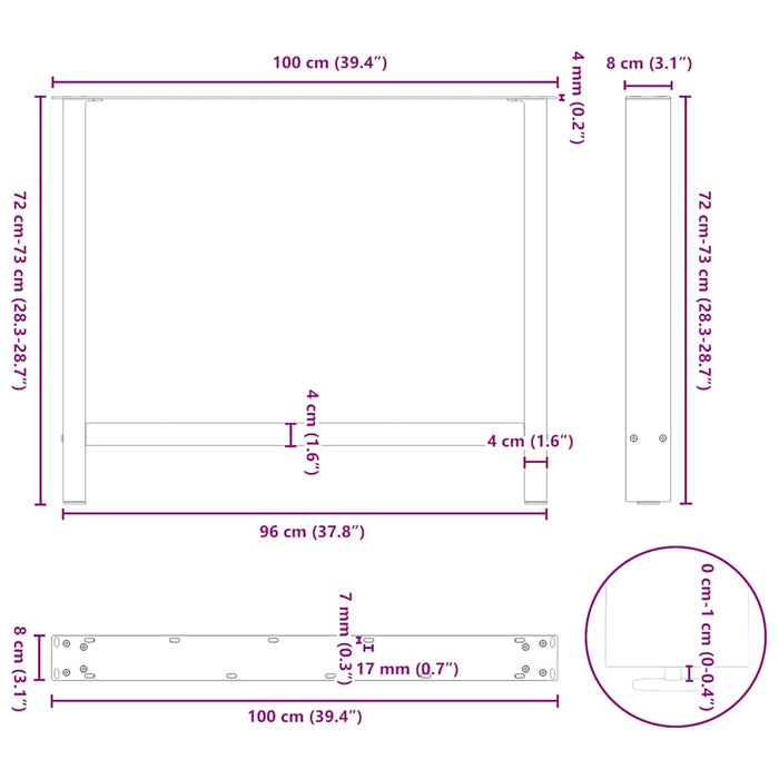 Picioare de masă antracit, 2 buc., 100x(72-73) cm, oțel WALTI