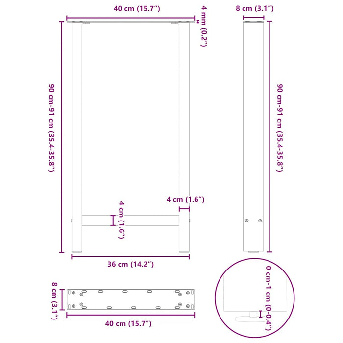 Picioare masă de bar, negre, 2 buc., 40x(90-91) cm, oțel WALTI