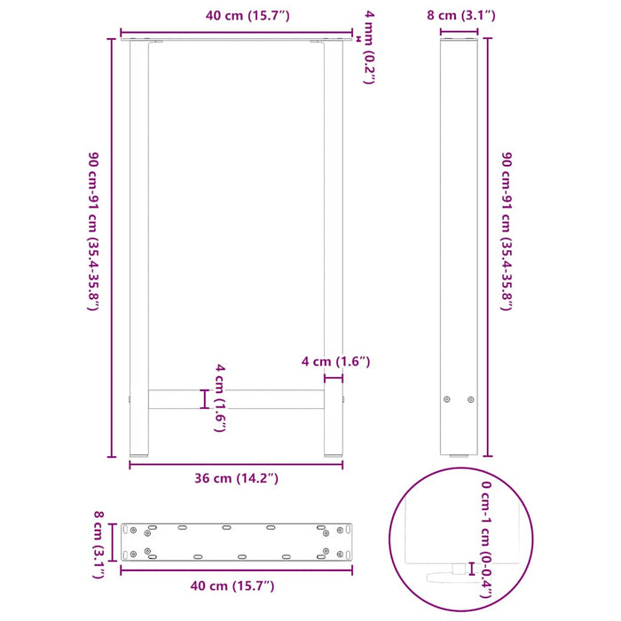 Picioare de masă de bar, albe, 2 buc., 40x(90-91) cm, oțel WALTI
