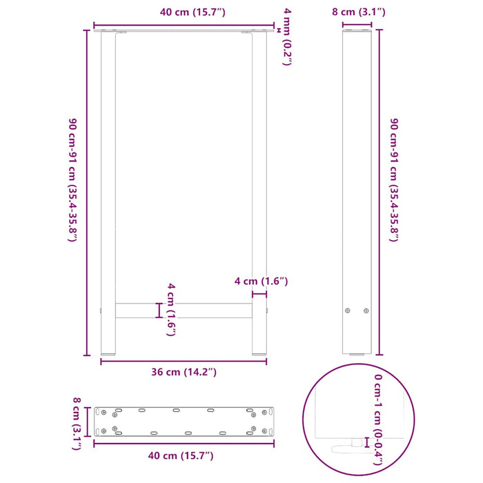 Picioare de masă de bar antracit, 2 buc., 40x(90-91) cm, oțel WALTI
